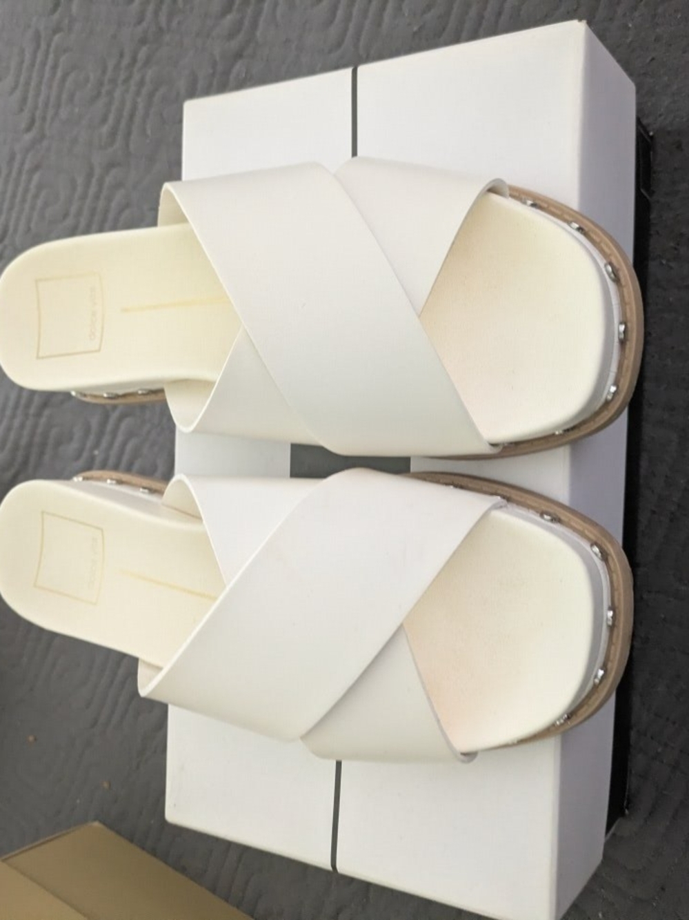 Dolce Vita White Crisscross Studded Platform Slides - Picture 1 of 4